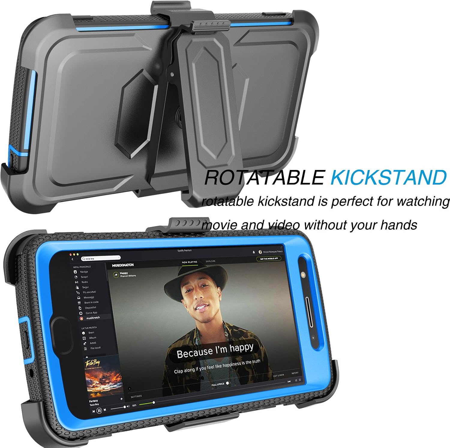 Tekcoo Case Holster Clip for Moto E4 / Motorola Moto E 4th Generation [Tshell] Shock Absorbing Secure Swivel Locking Belt Defender Heavy Full Body Kickstand Carrying Tank Cases Cover - Blue