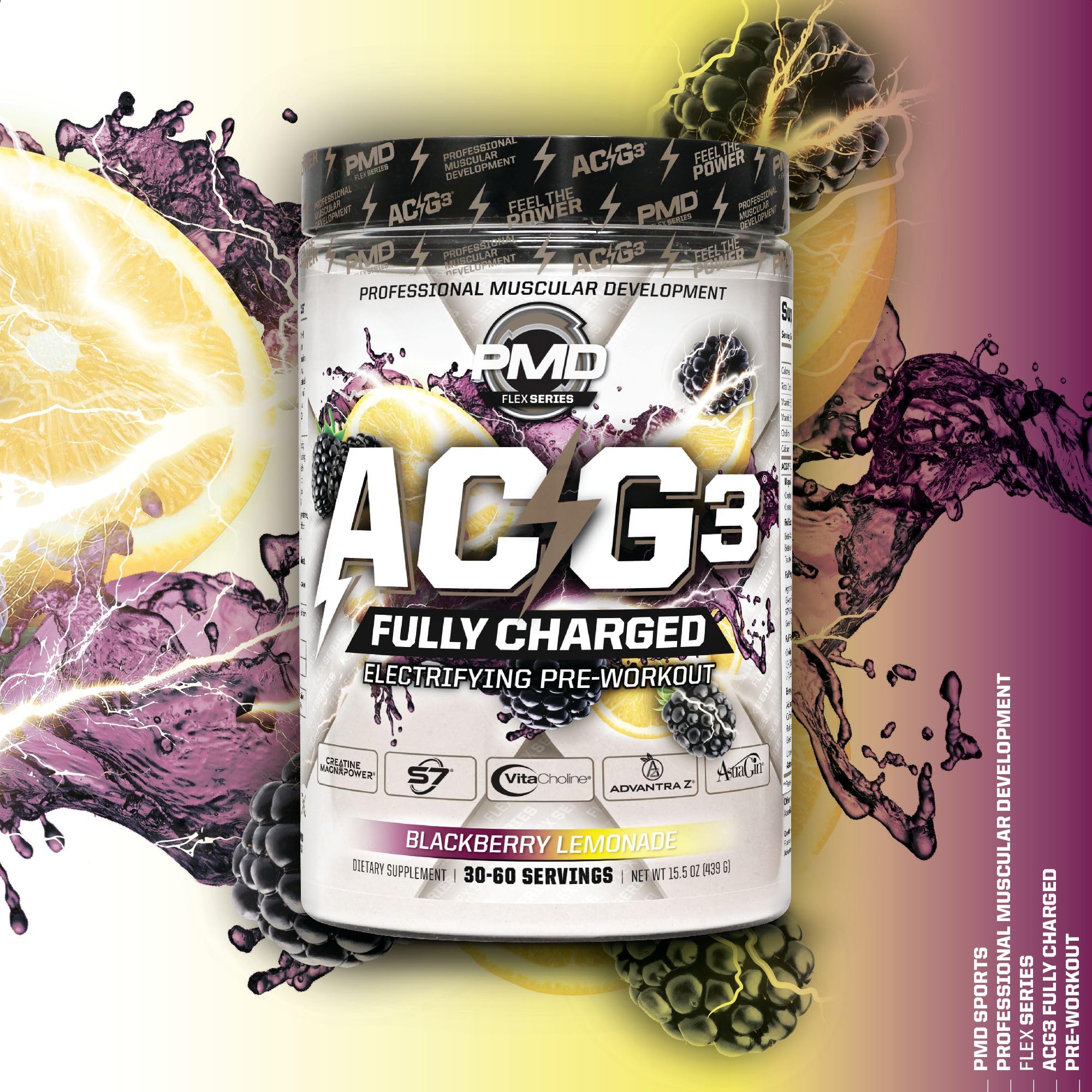 PMD Sports ACG3 Fully Charged - Electrifying Pre Workout Powder - High Energy & Pump Pre Workout for Men and Women to Maximize Focus, Endurance & Performance - BlackBerry Lemonade (30-60 Servings) — Amazon image 8