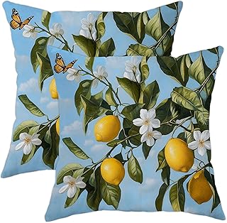 Juego De 2 Modernas Almohadas Funda, Flores Cítricas De Color Amarillo Limón, Fundas De Almohada Protege contra El Polvo Y Decorativa Fundas De Cojín para Cama Coche 45X45cm
