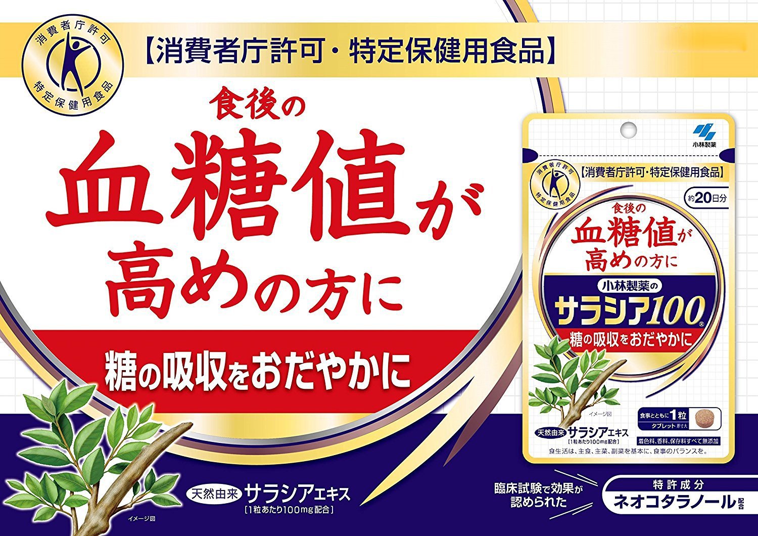 Amazon | 小林製薬のサラシア100 食後の血糖値が高めの方に(特定保健用