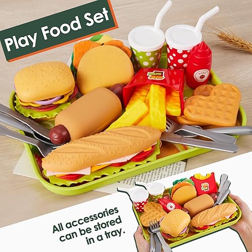 Miniatura 4 de BUYGER Juguetes de comida rápida para niños pequeños, accesorios de cocina, juego de juguetes de plástico, juegos de alimentos, regalos de juego