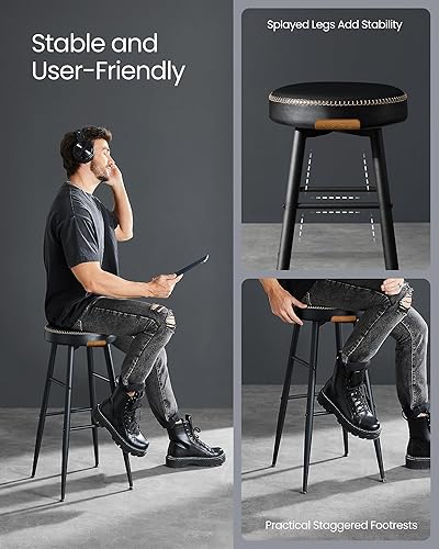 Miniatura 8 de VASAGLE EKHO Collection - Bar Stools Set of 2, Bar Height Bar Stools, Kitchen Counter Stools, Mid-Century Modern Backless Counter Stools, 30-Inch