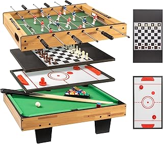 Mesa Multijuegos 4 en 1 para Niños y Adultos - Mini Futbolín, Billar, Air Hockey y Ajedrez - Set de Juegos de Mesa Combinado Ahorra Espacio para Familia y Fiestas (69x41cm)