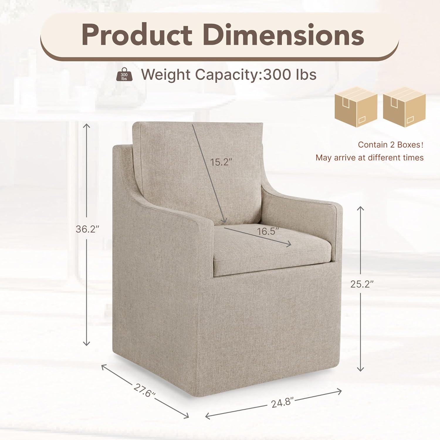 kislot upholstered dining chairs set of 2, modern dining room chairs with casters & washable cover, rolling accent chair with hidden storage for kitchen, farmhouse, living room, linen, 2 box linen 2 pcs (2 box) incomplete 