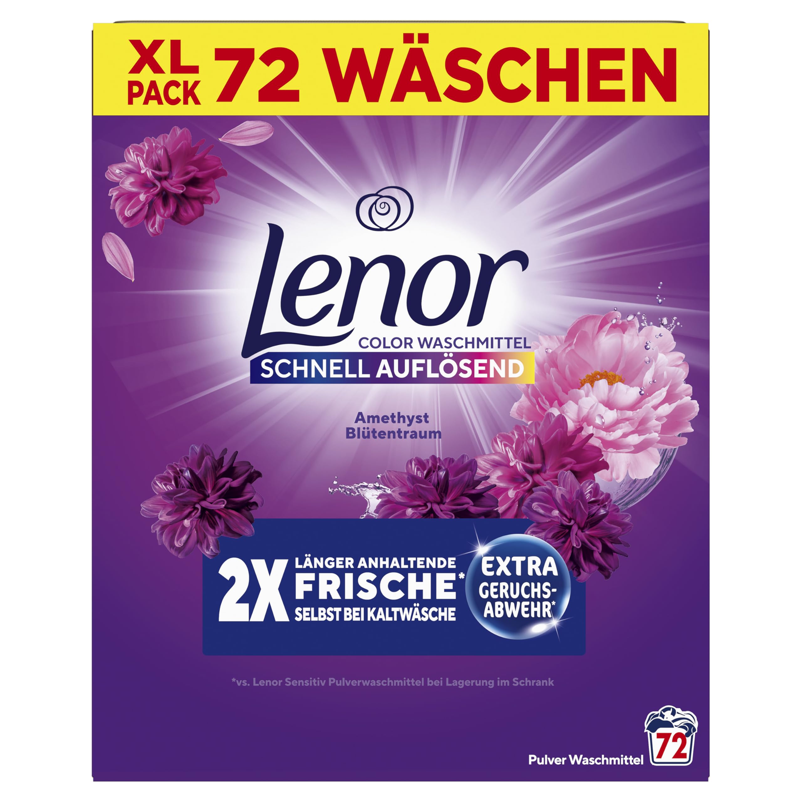 Lenor Pulverwaschmittel Color Amethyst Blütentraum, 72 Waschladungen, Extra Geruchsabwehr Und Lang Anhaltende Frische