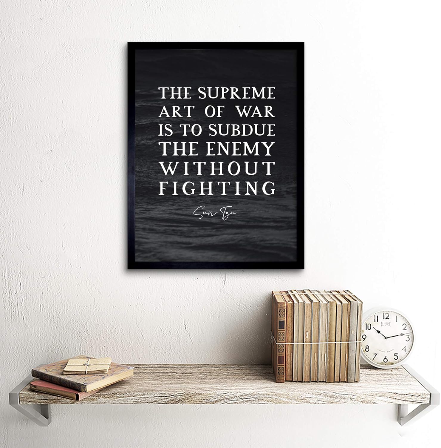 Artery8 Slate Inspiring Quote Sun Tzu Art of War Subdue Enemy Without Fighting Art Print Framed Poster Wall Decor 12x16 inch