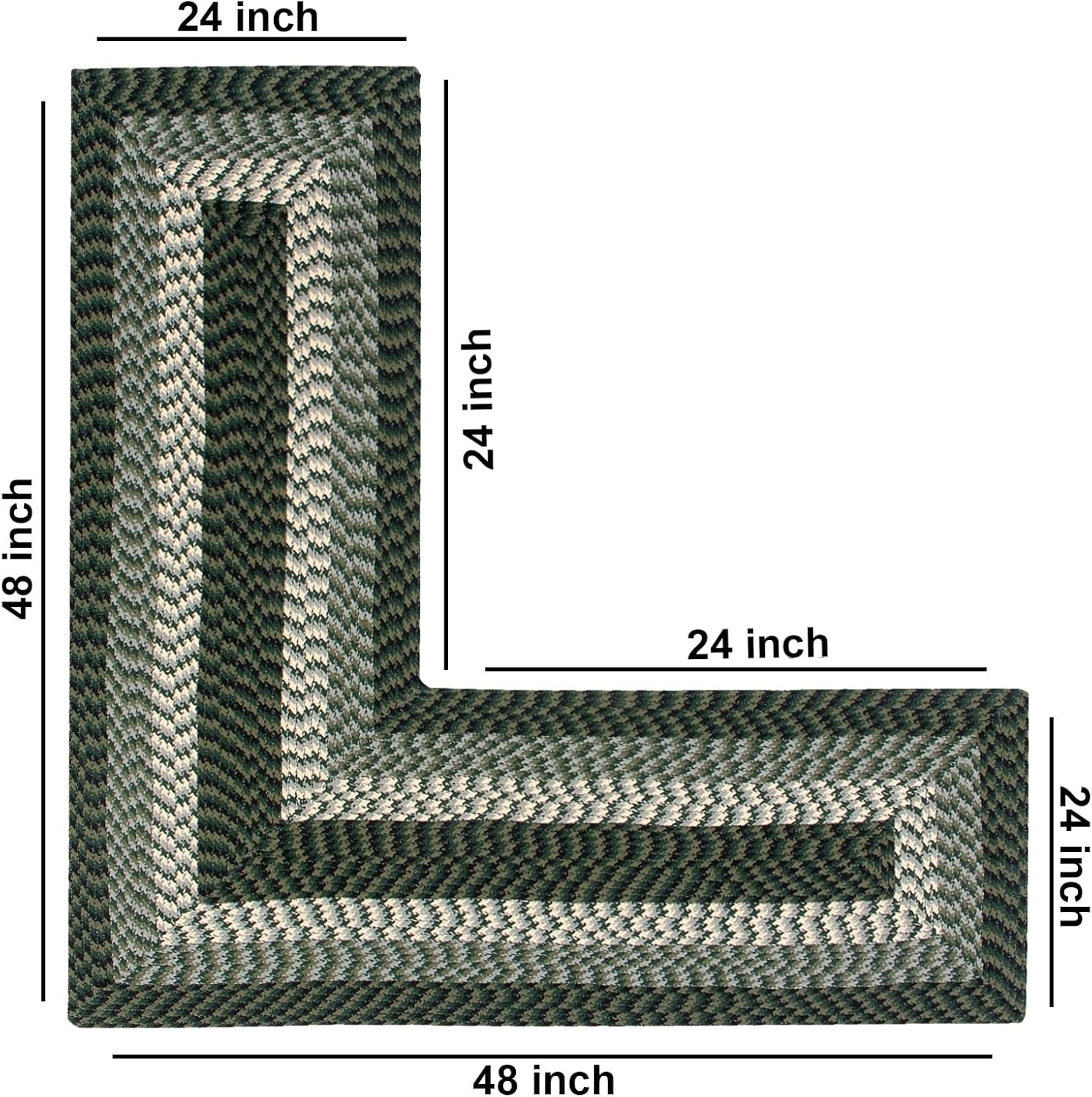 Better Trends L Shape Rug 24x48x48 L-Shape100% Polypropylene Durable & Stain Resistant Reversible Indoor Area Utility Rug (Hunter Stripe) Alpine Stripe Collection