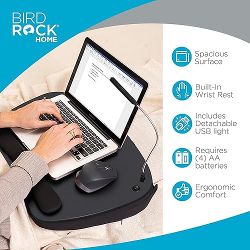 Miniatura 4 de BIRDROCK HOME Escritorio de regazo de gran tamaño con cojín de espuma viscoelástica, portátil con luz USB y reposamuñecas, ideal para trabajar desde