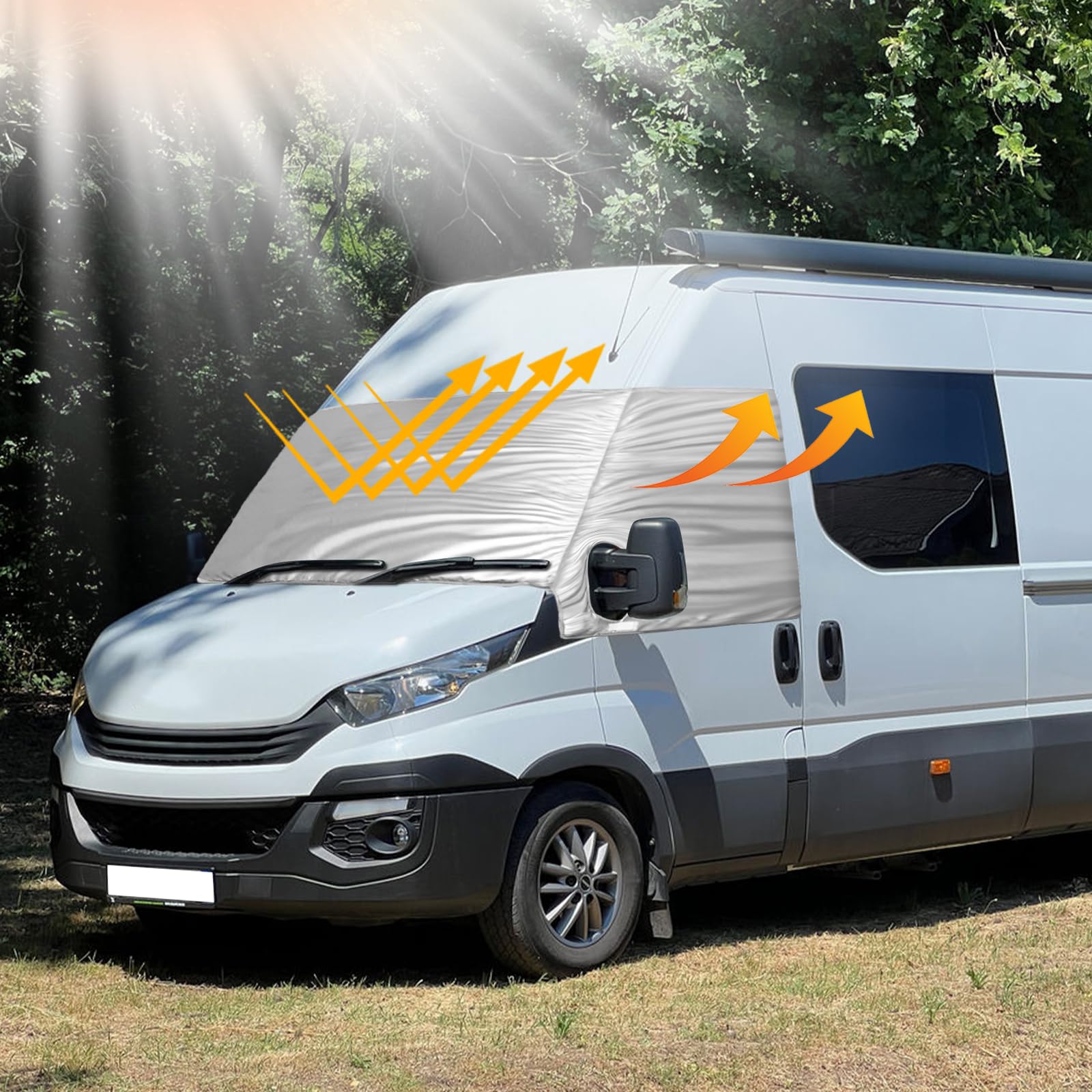 Luxus Frontscheibe Wrap Cover Ersatz für Iveco Daily 2014-2025, Silber | Auto Windschutzscheiben Abdeckung UV-Schutz, 600D Sonnenschutz Wasserdichtes Schnee-Eisschutz, Staubschutz
