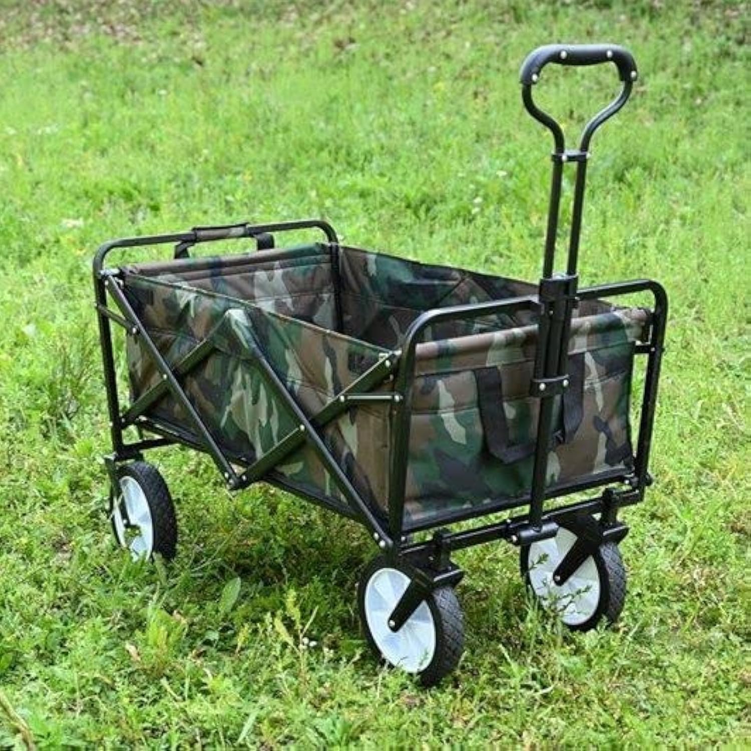 Garden Folding Wagon, Camping Cart, Shopping Trolley - Heavy Duty Outdoor Utility Transport Cart, 80kg Max Load for Festivals (Camo)