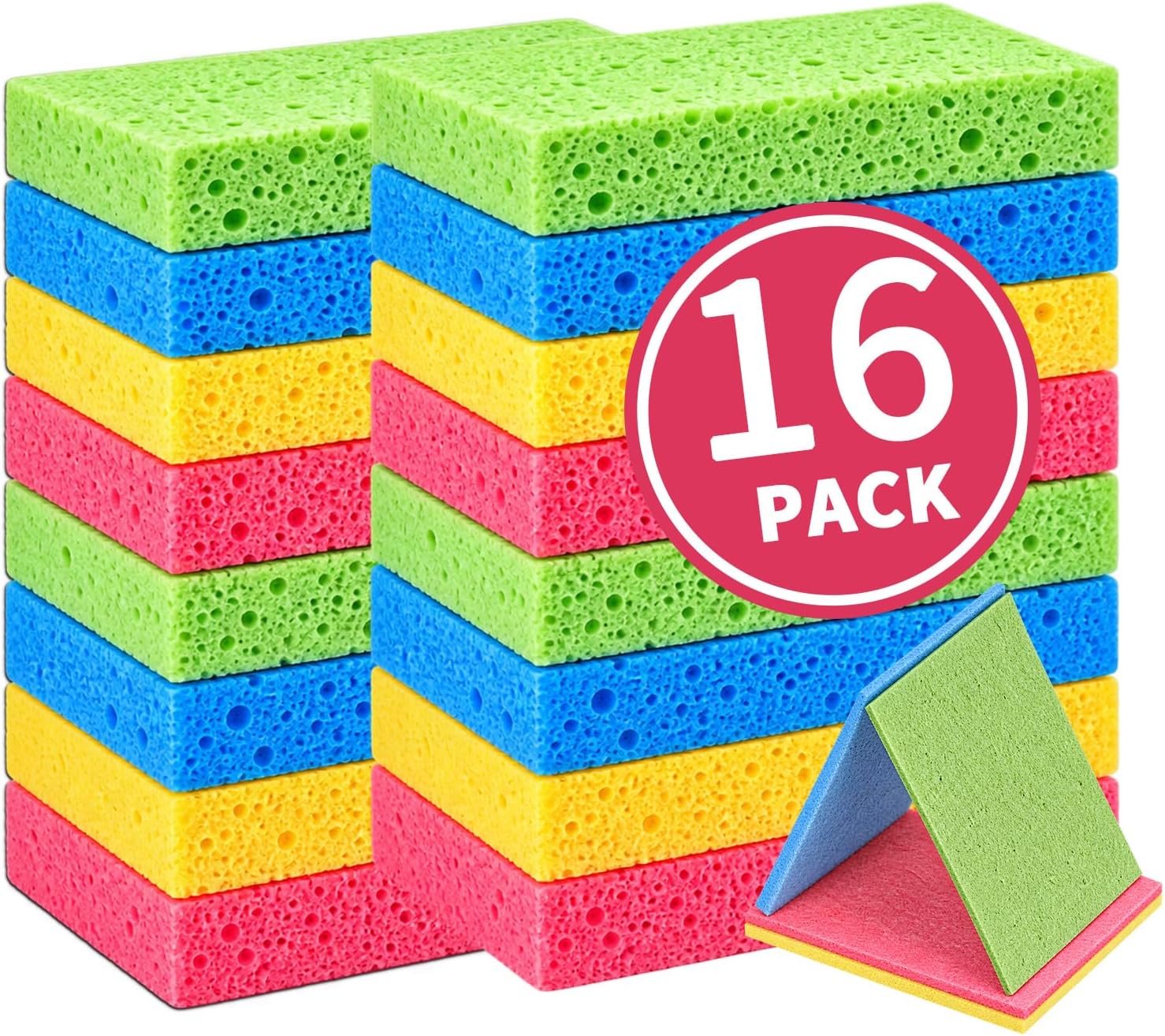 Kitchen Sponges Compressed Cellulose Sponge, Non Scratch Natural Dish Sponge for Kitchen Cleaning Sponges for Dishes Bathroom Cars Pop-up Cleaning Sponge,16 PCS