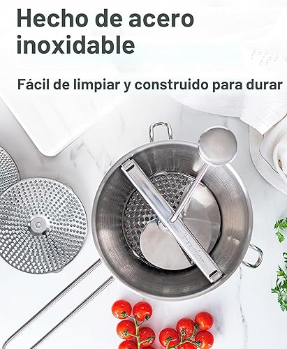 Miniatura 3 de Molinillo ergonómico de acero inoxidable con 3 discos de molienda, molino de alimentos giratorio para salsa de tomate, puré de manzana, puré, puré