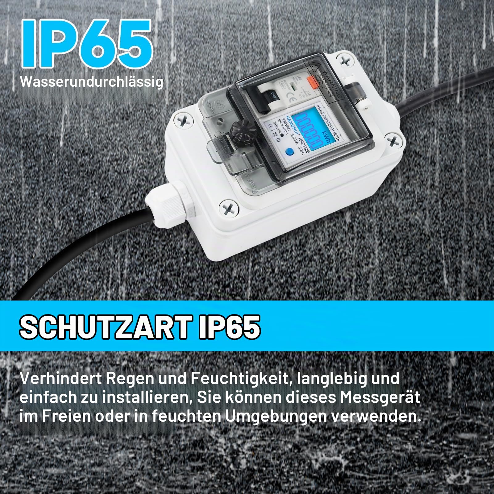 Mobiler Digitaler Stromzähler, Stromzähler für Steckdose Outdoor 16A Typ A Schutzschalter CEE-Stecker IP65 Wasserdich Messgerät 230V 60A für Industrieanlage Garten