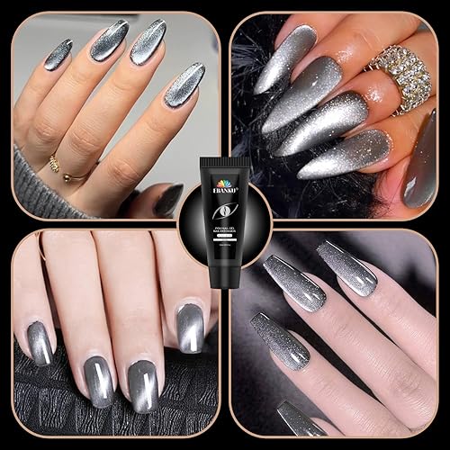Miniatura 20 de Kit de uñas de gel de poliéster, gel de extensión de uñas de ojo de gato de EBANKU de 6 colores, gel constructor magnético con purpurina, kit 6