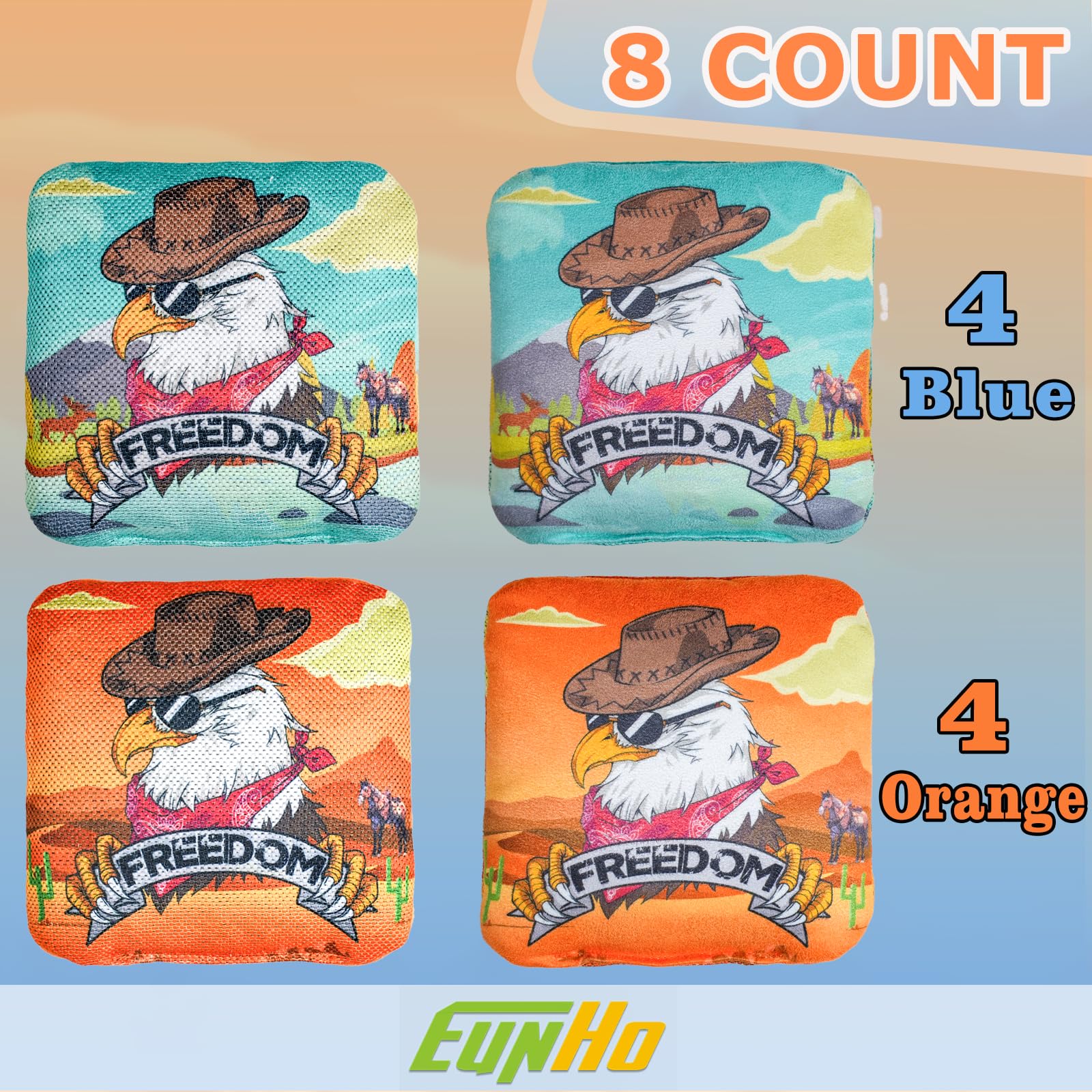 EunHo Cornhole Bags Regulation Dual Sided Set of 8, Professional Cornhole Bean Bags Slick & Sticky Side Bags with Carry Bag