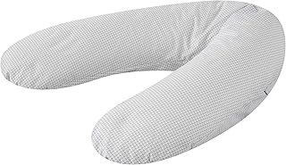 Träumeland T040130 poduszka do karmienia i poduszka ciążowa z bawełnianą poszewką i delikatnym, cichym wypełnieniem – wzór: Geo szary, 190 cm, wielokolorowa