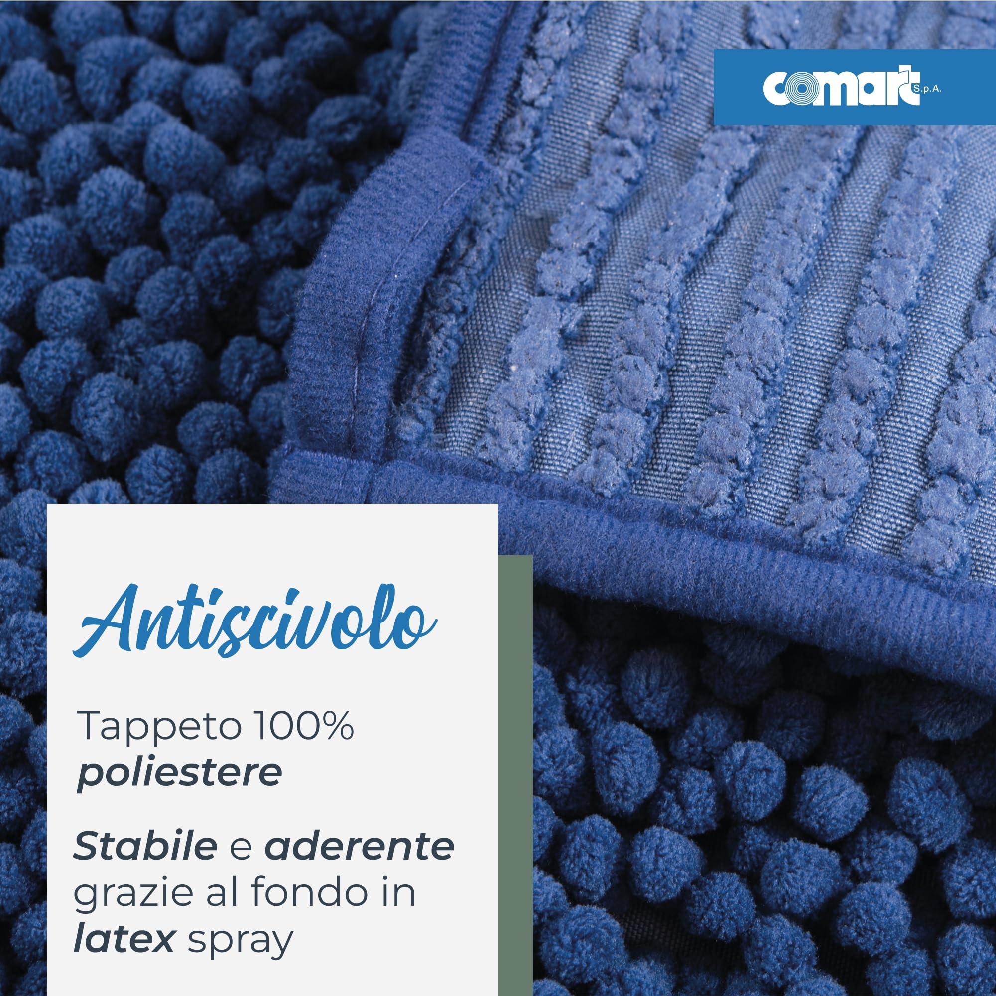 Comart - Alfombra Baño Fluffy - Antideslizante - 50x90 - Azul