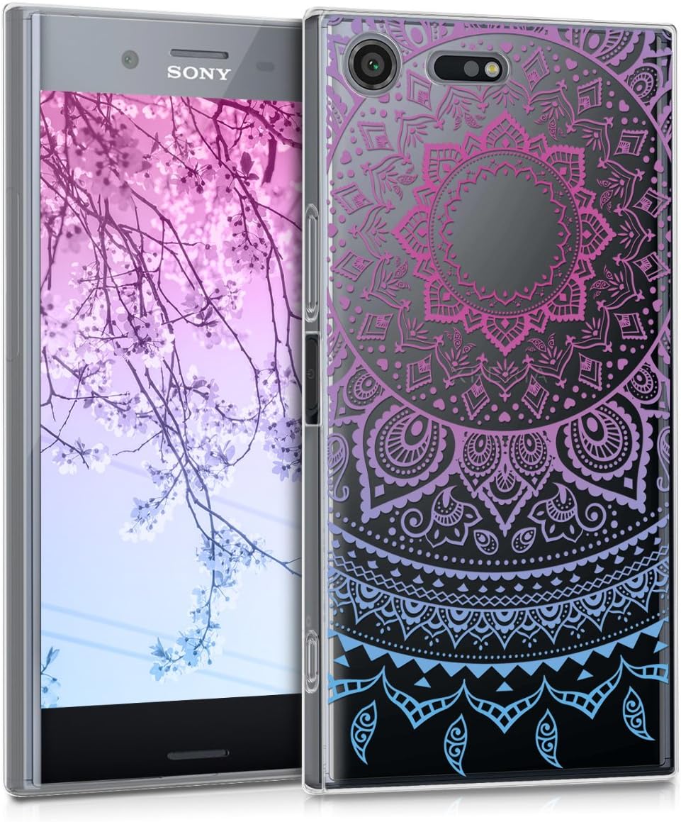 kwmobile Clear Case Compatible with Sony Xperia XZ Premium - Phone Case Soft TPU Cover - Indian Sun Blue/Dark Pink/Transparent