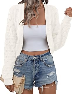 Womens Cropped Cardigan Bolero Shrugs for Dresses Knit Open Front Long Sleeve Sweater