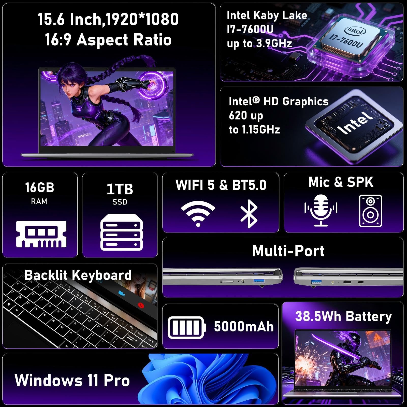 Amazon.com: NIAKUN Portátil para juegos,Windows 11 Pro,Office 365