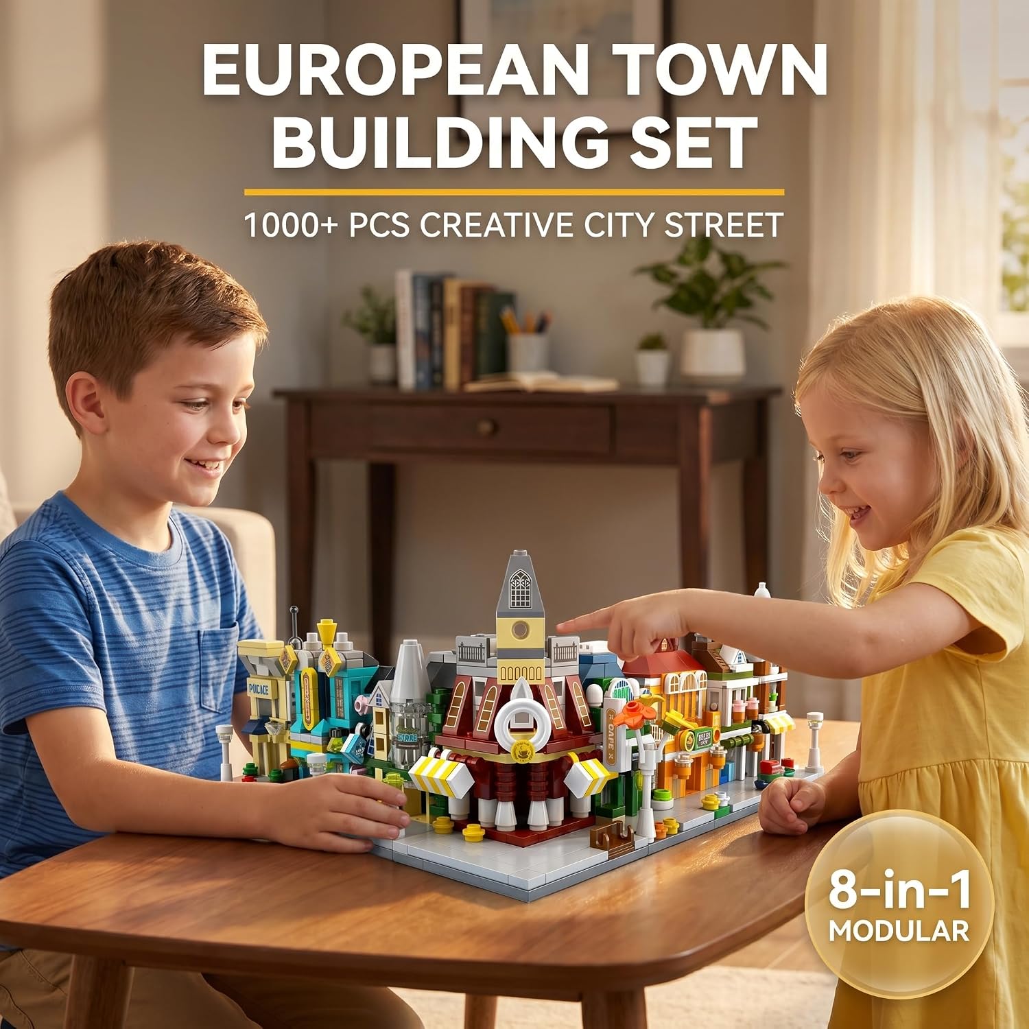 BIZNESMEN 8-in-1 European Town Building Blocks Set, City Street image 3