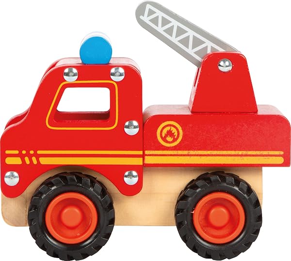 small foot Feuerwehrfahrzeug aus Holz, gut greifbar, mit gummierten, bodenschonenden Rädern, ab 18 Monaten, 11075, Rot - 5