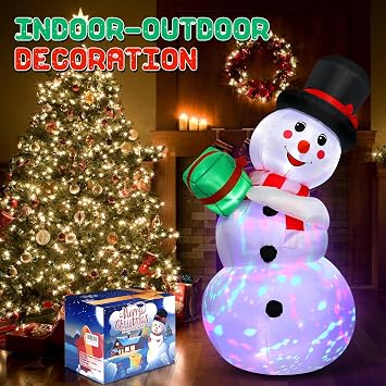 PAETAE Christmas Inflatables, 6FT Christmas Blow Up Snowman, Outdoor Inflatable Christmas Yard Decoration with Rotating LED Lights, Christmas Decor for Home,Holiday,Party,Garden