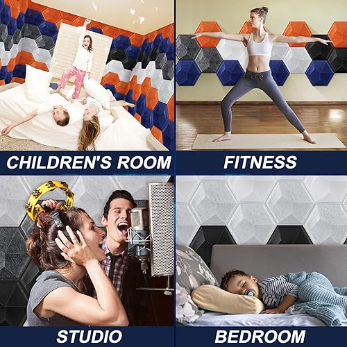 Miniatura 7 de Paquete de 12 paneles acústicos hexagonales 3D, paneles acústicos de 14 x 14 x 0.2 pulgadas, paneles acústicos de pared, paneles de pared