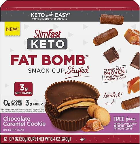 SlimFast Keto - Bocadillos rellenos bombas de grasa de galletas de caramelo de chocolate bocadillos Keto para pérdida de peso bajos en carbohidratos