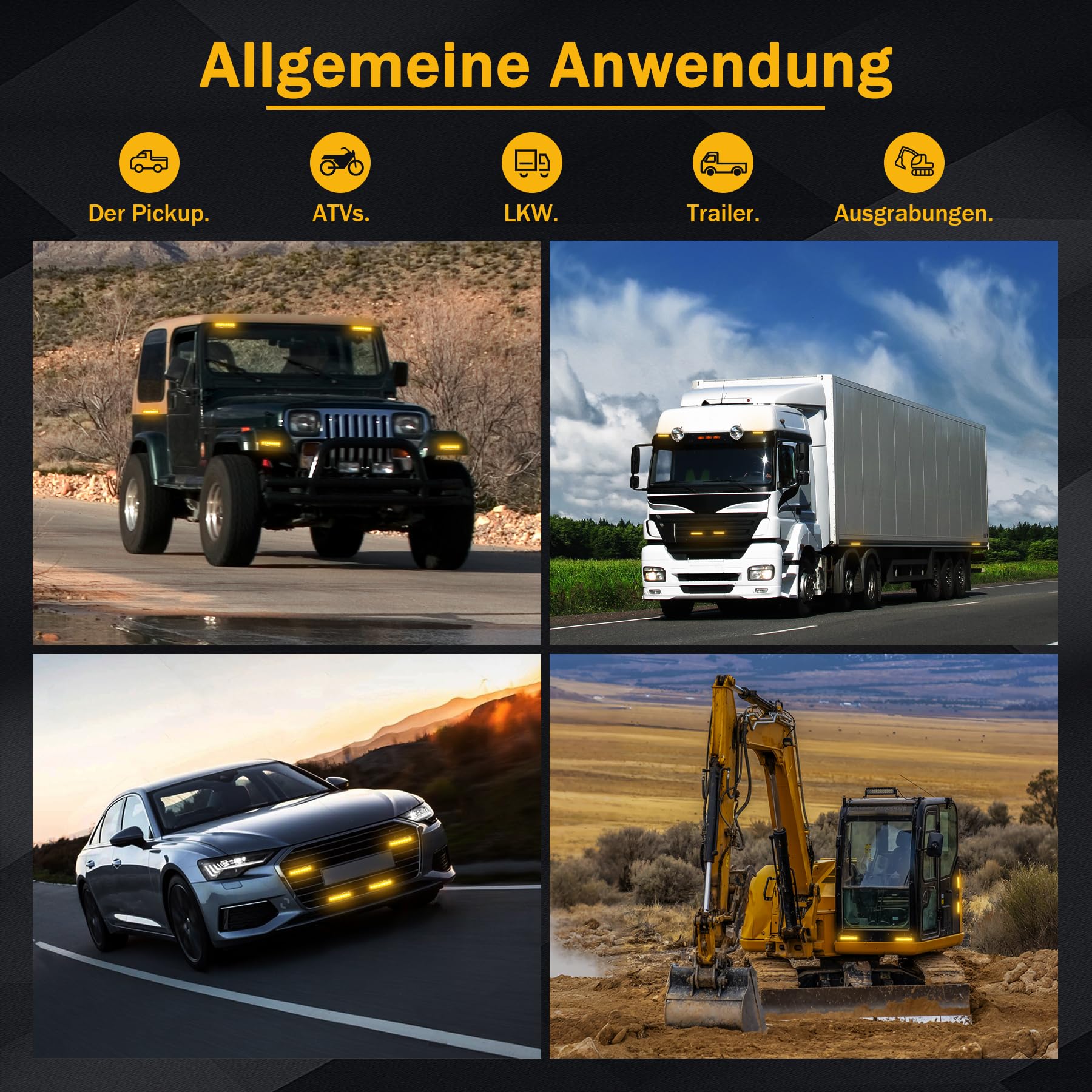 8X8LED Warnlicht Frontblitzer - 12V/24V Blinklicht Stroboskoplicht Warnleuchte,IP65 Notfall Warnung Blinklichter Strobe Orange 13Modi Blitzmodul für Truck Traktor Emergency KFZ LKW