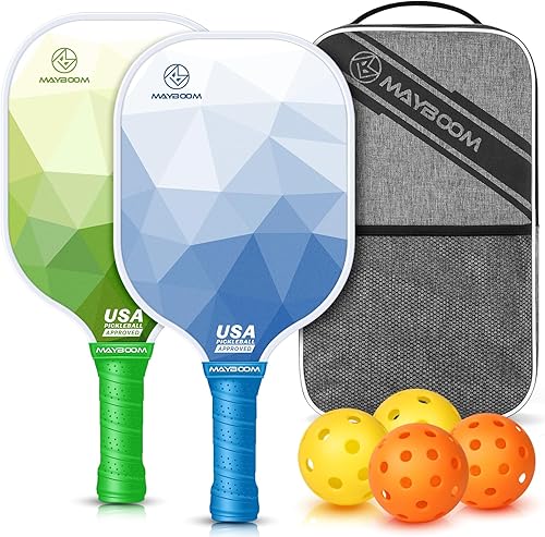 Miniatura 10 de Juego de 2 o 4 palas de pickleball aprobadas por USAPA con 4 bolas de pickleball y bolsa de transporte de pickleball, raquetas de fibra de vidrio,
