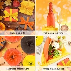 NEBURORA Fall Tissue Paper for Gift Bags 60 Sheets Autumn Gift Wrap Paper 3 Fall Colors for Thanksgiving\'s Day Harvest Birthday Halloween Theme Party Decoration Gift Packaging