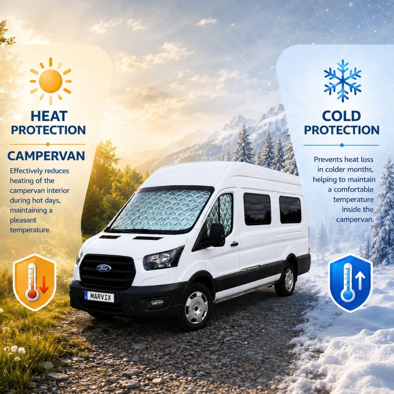 Maty Termiczne Izolacyjne Wewnętrzne na Przednie Szyby 9 mm Materiał Ford Transit od 2015