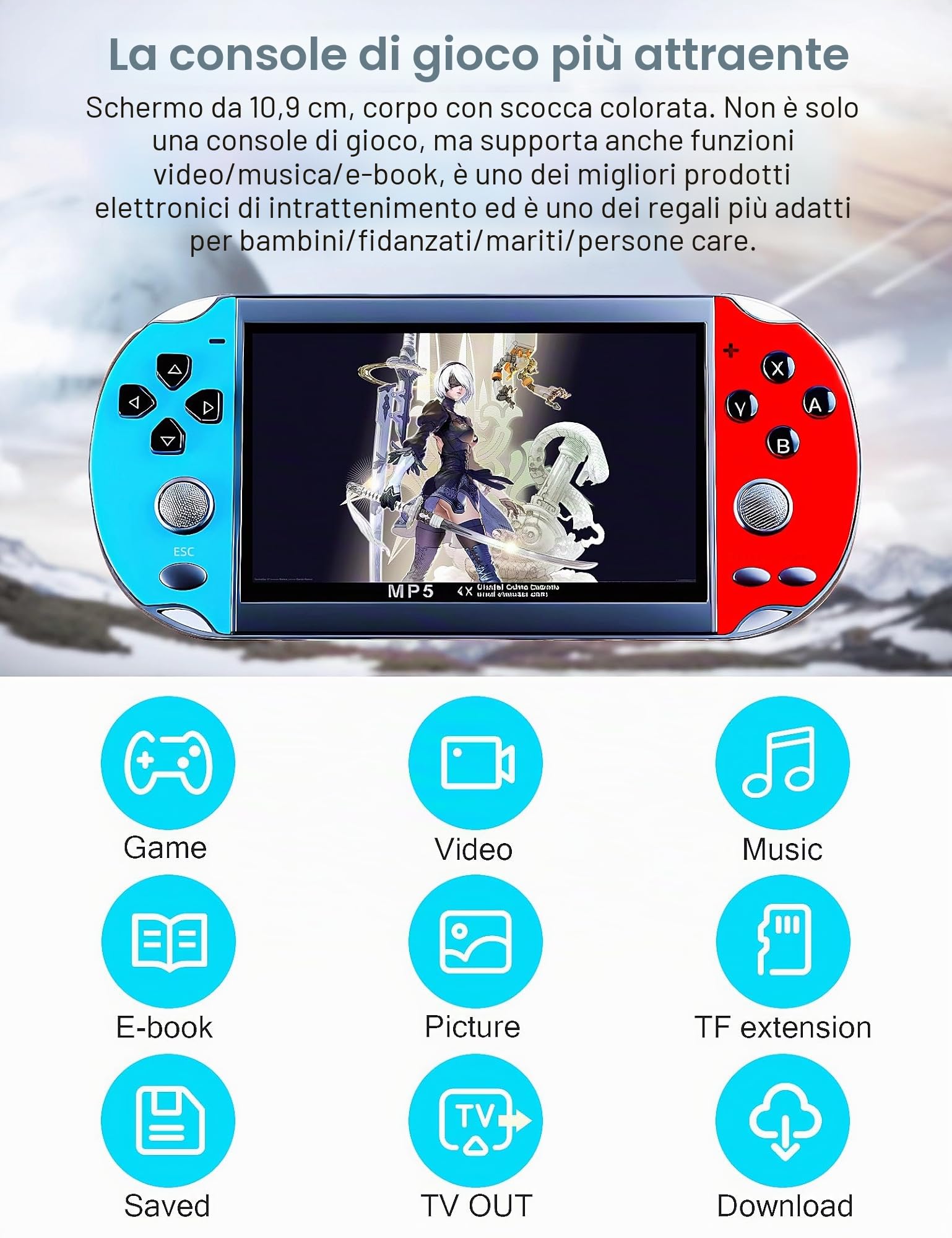 CZT Console retrò da 4,3 pollici, console da gioco portatile con 3000 giochi integrati, che supporta giochi MP3/MP4, console portatile per bambini, simulatore di arcade e regali per bambini (blu)