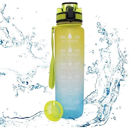 Amazon 水筒 1リットル Water Bottle 水筒 1000ml 大容量 ウォーターボトル 1リットル 毎日の水の摂取を促進する 無毒性 Bpaフリー 子供 男の子 女の子 可愛い 大人 登山用 自転車 ランニング ジム イエローブルー Rosefinch 水筒 マグボトル 通販