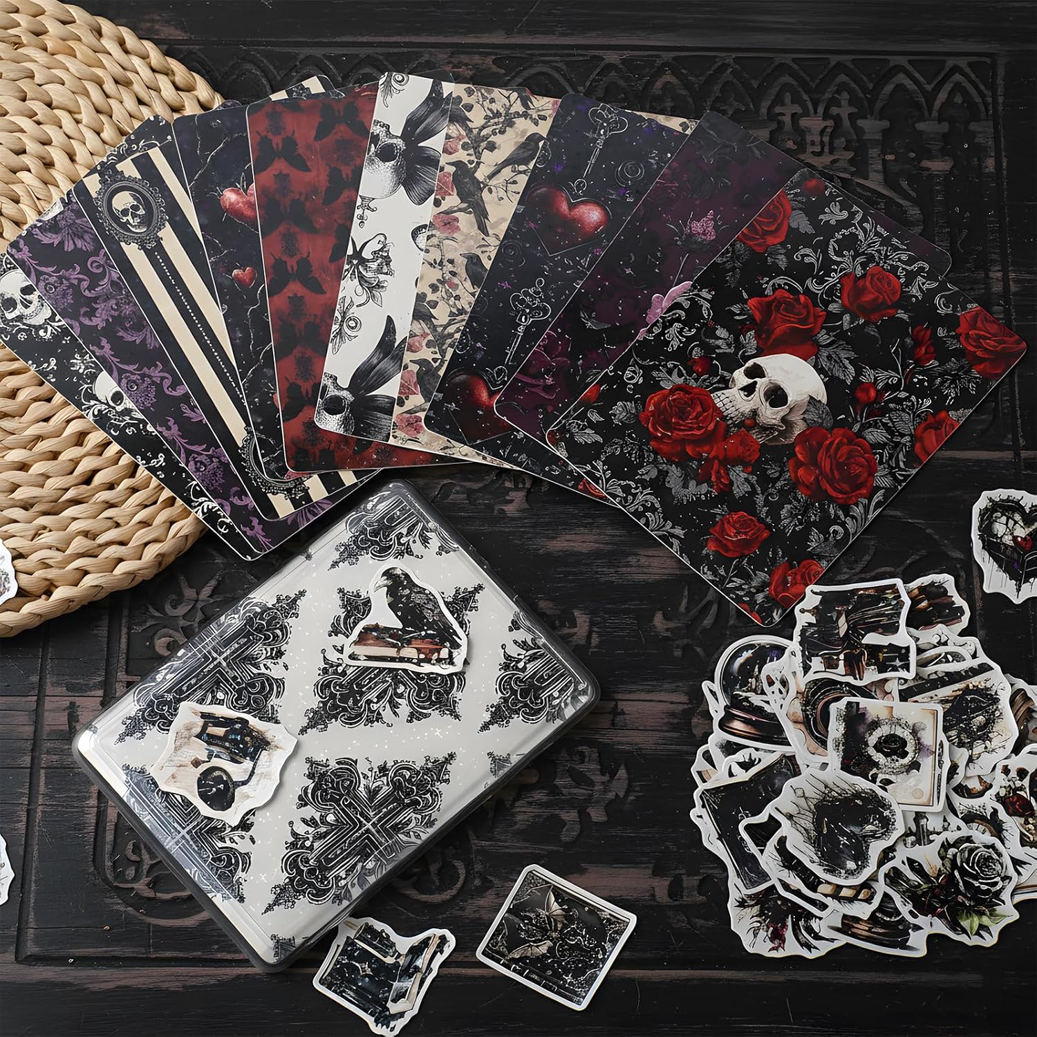 Gothic Dark Romance Cardstock Inserts for Kindle - 12Pcs Skulls Aesthetic Decorative Insert for E-Reader, Gift for Booklovers Book Club, 6.9"x4.8"