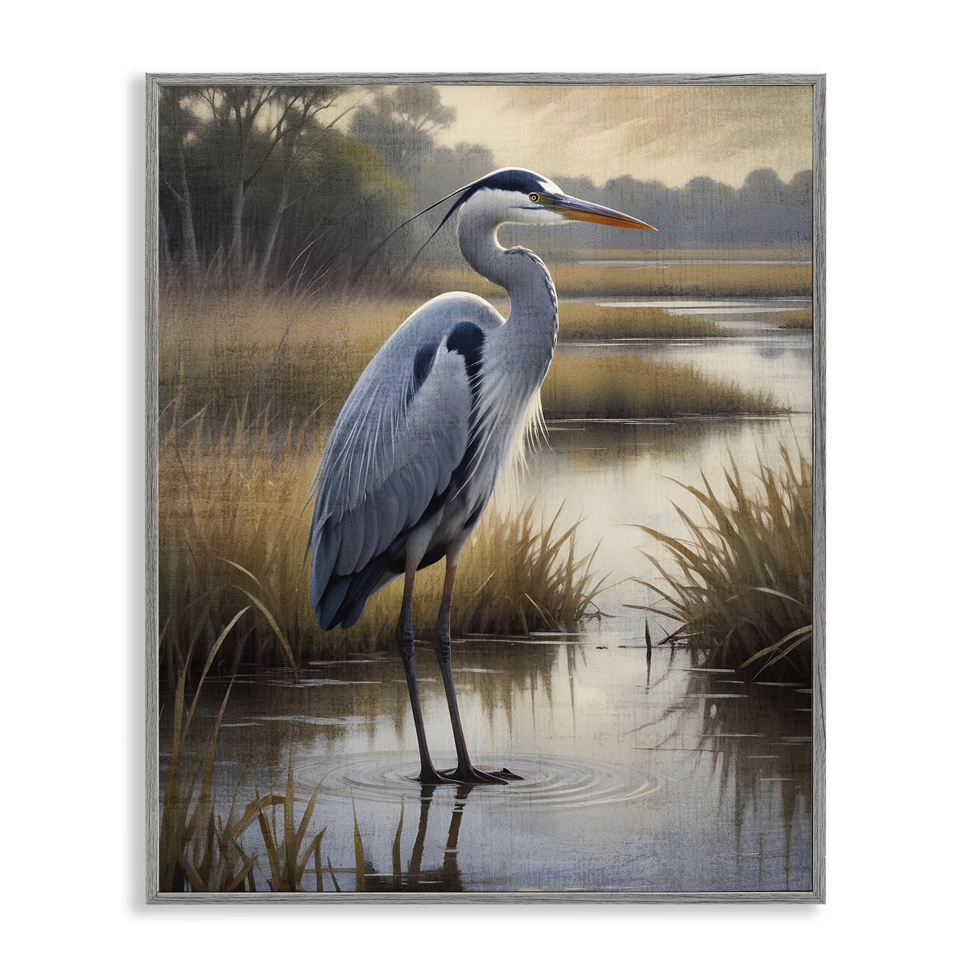 Heron in Serene Marshlands, 24 x 30 Inch Framed Giclée Print