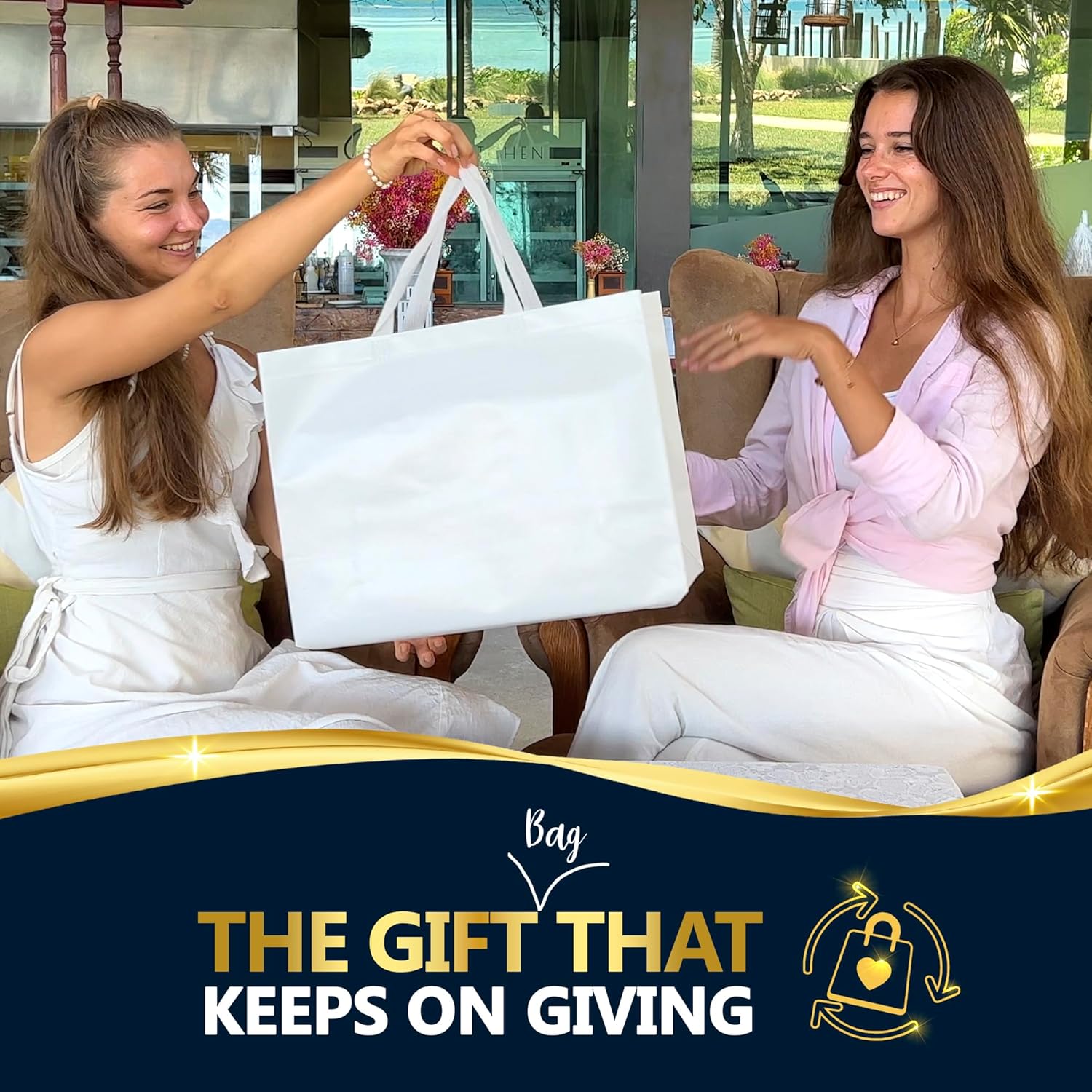 Nush Nush Extra Large White Gift Bags – Set of 12 Reusable White Extra Large Gift Bags With Handles - Ideal Goodie Bag for Birthday Party Favors, Wedding Gifts, Thanksgiving – 15.5W x 6D x 12H - Image 2