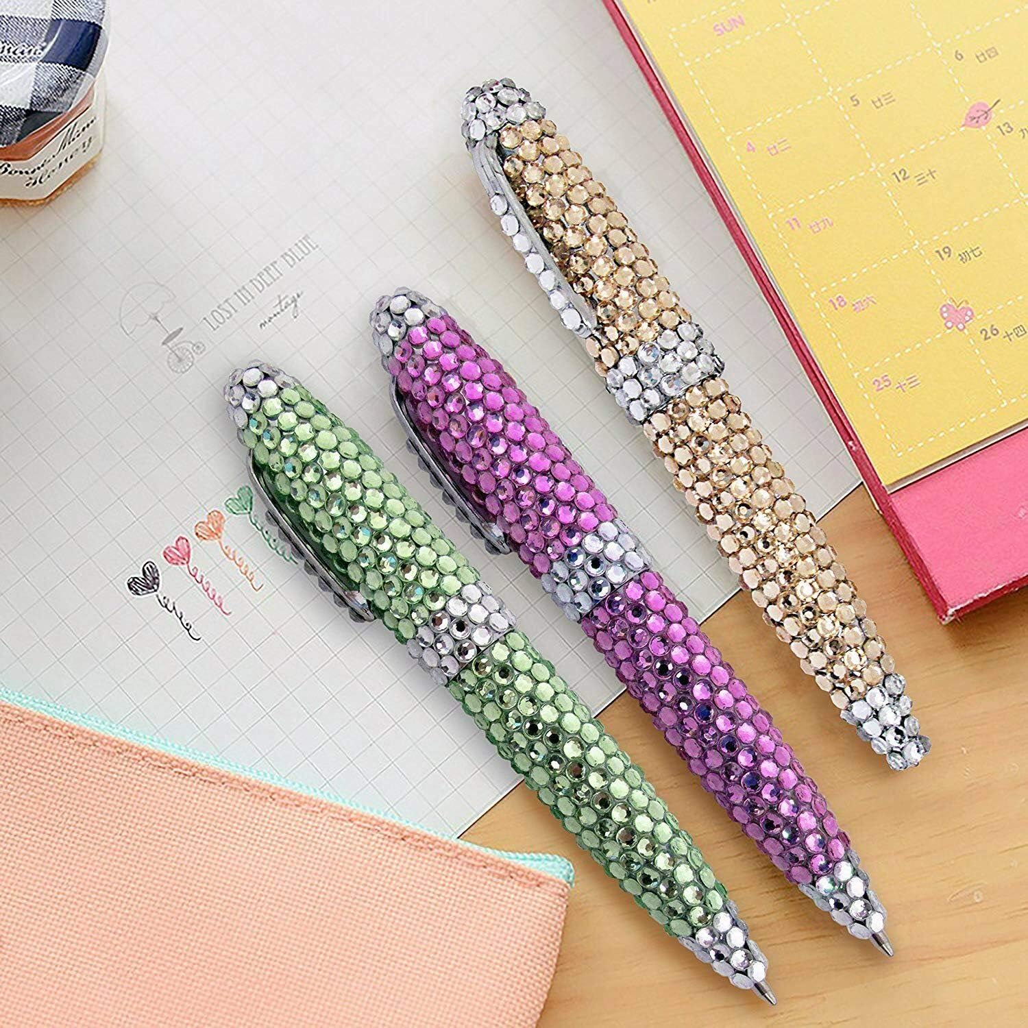 BG247 Yellow with White Crystal Rhinestone Roller Ball Pens | 5-Pack