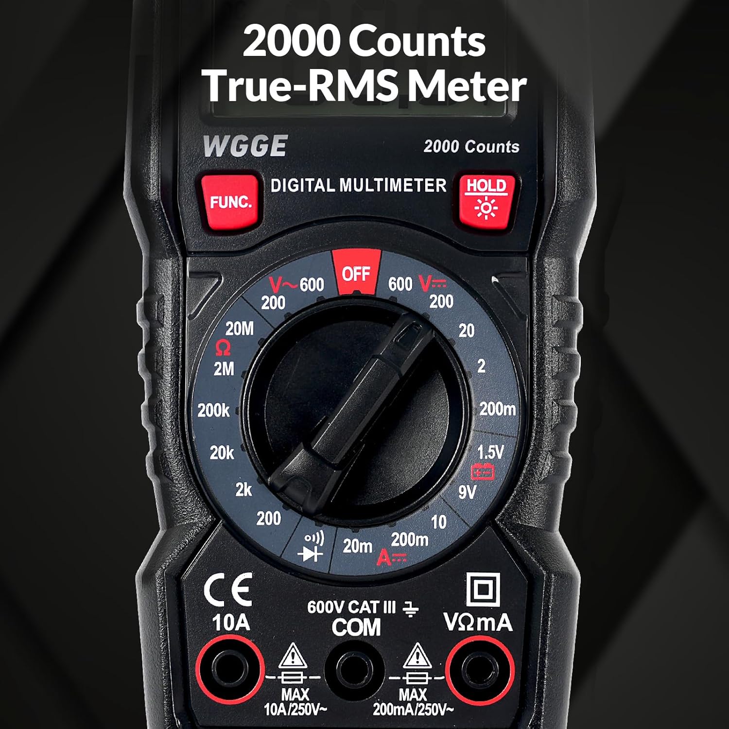 WGGE Digital Multimeter with Case, DC AC Voltmeter, Ohm Volt Amp Test Meter and Continuity Test Diode Voltage Tester for Household Outlet, Automotive Battery Test (Anti-Burn with Double Fuses)