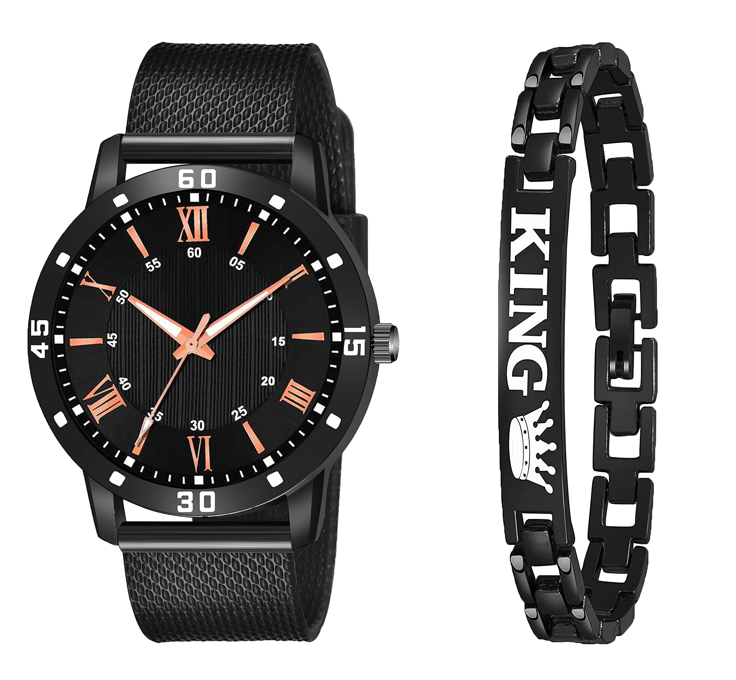 niyati Nx Roman Digit Black Color with King Bracelet Wrist Analog Watch for Men(Black Dial Black Strap) (B094ZW2HCD) Amazon Price History, Amazon Price Tracker