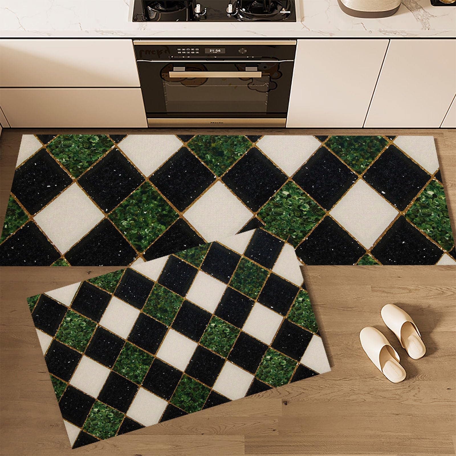 Alfombra de cocina de 40x60cm y 40x120cm con diseño de rombos geométricos lavables