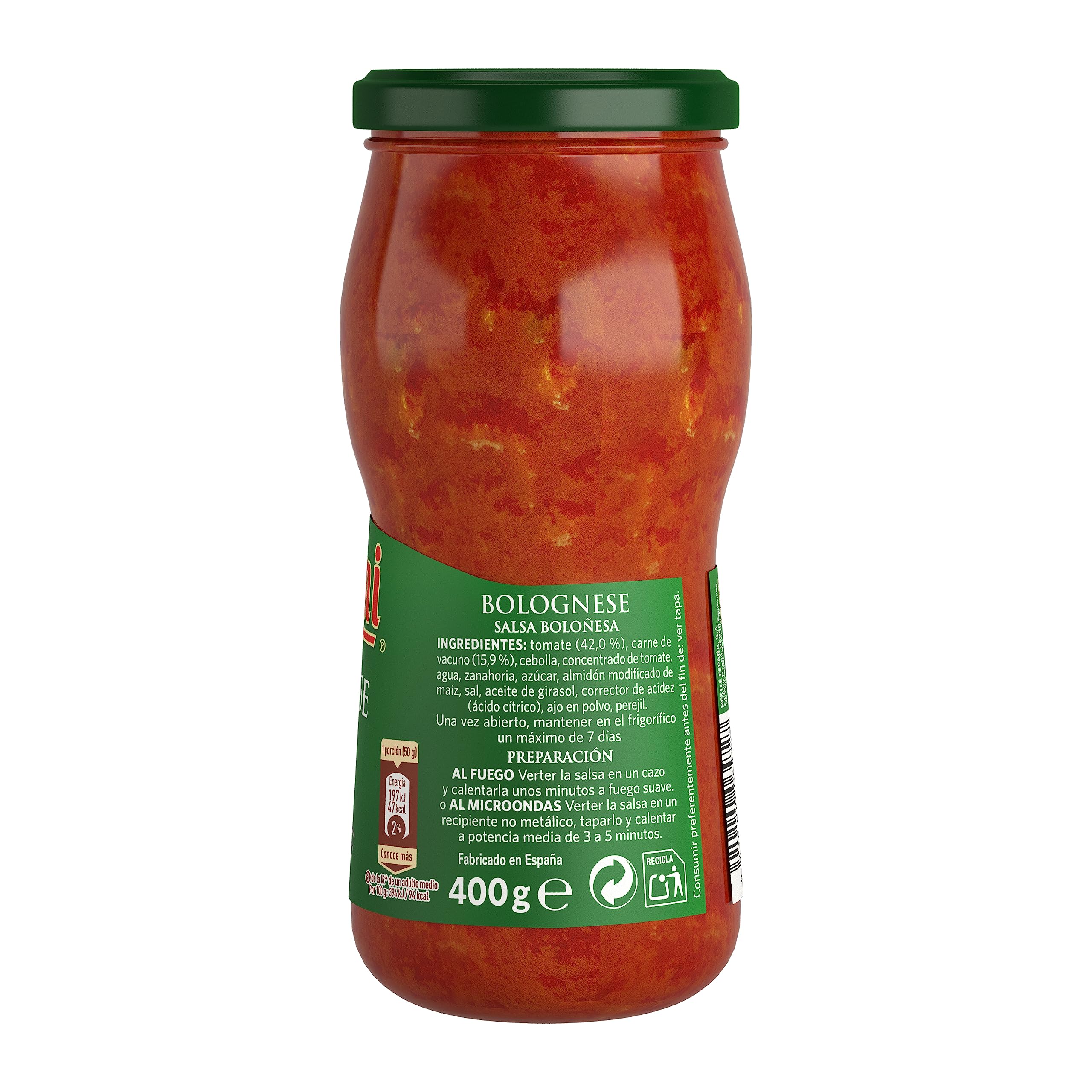 BUITONI Salsa Boloñesa Frasco 400g, Sin Gluten, Pack de 12