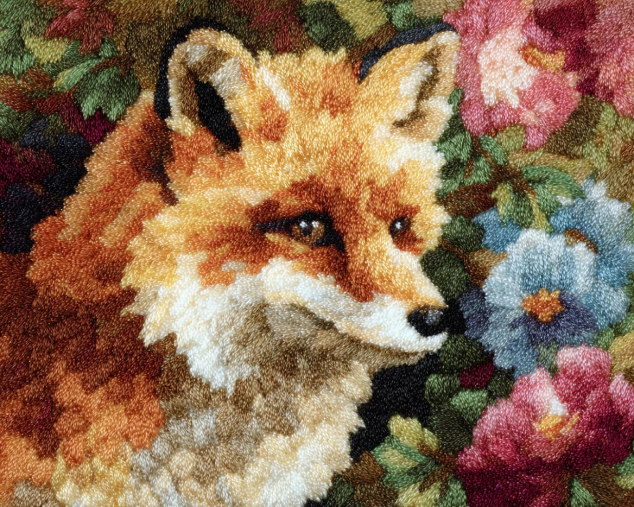 AMBATTERY Latch Hook Tapestry Kit Foxes and Flowers 90x120cm