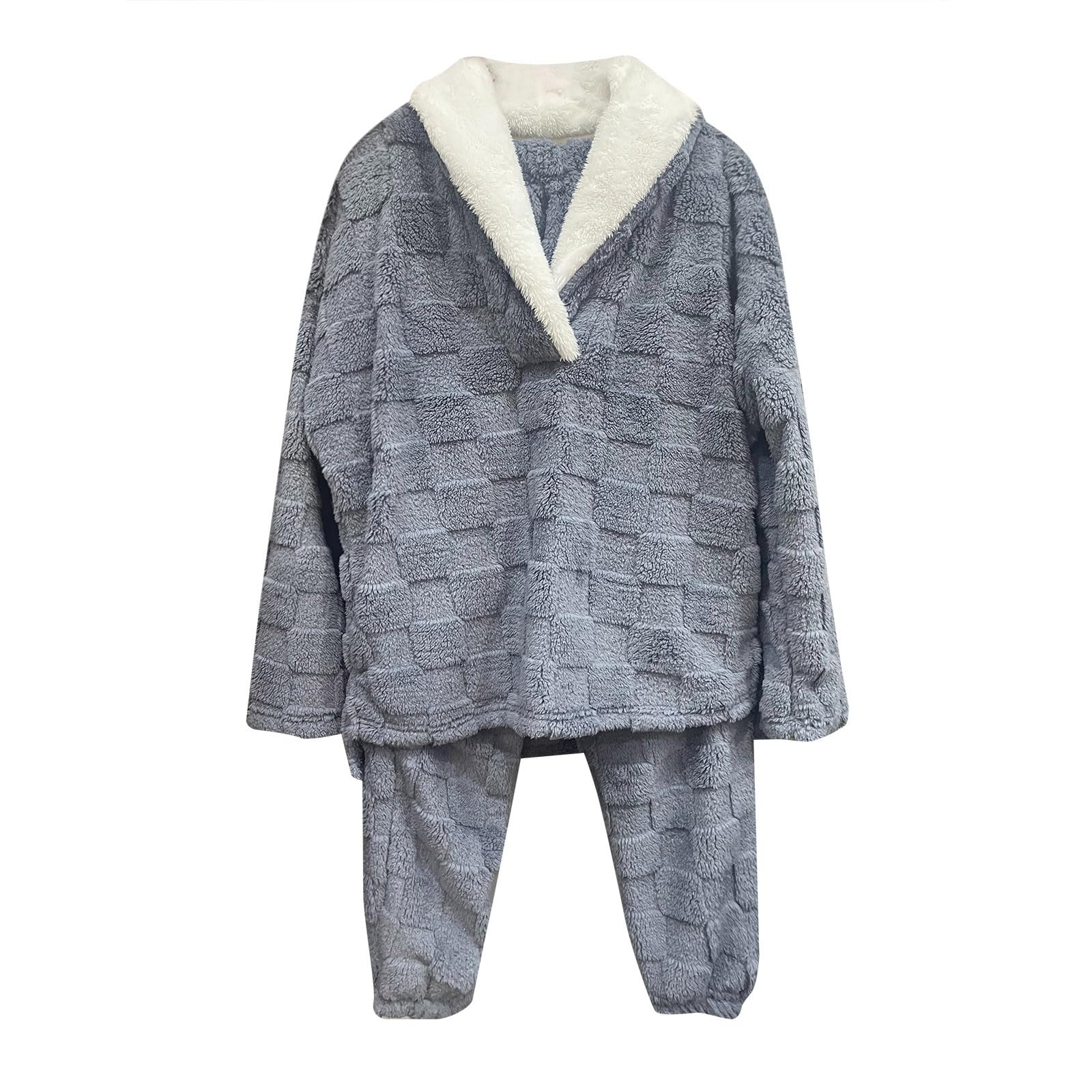 Pijama largo para mujer, mullido, mullido, pantalones de pijama, conjunto de ropa de dormir, con botones, cuello de camisa, traje de ocio, ropa de noche, camiseta ligera de manga larga,