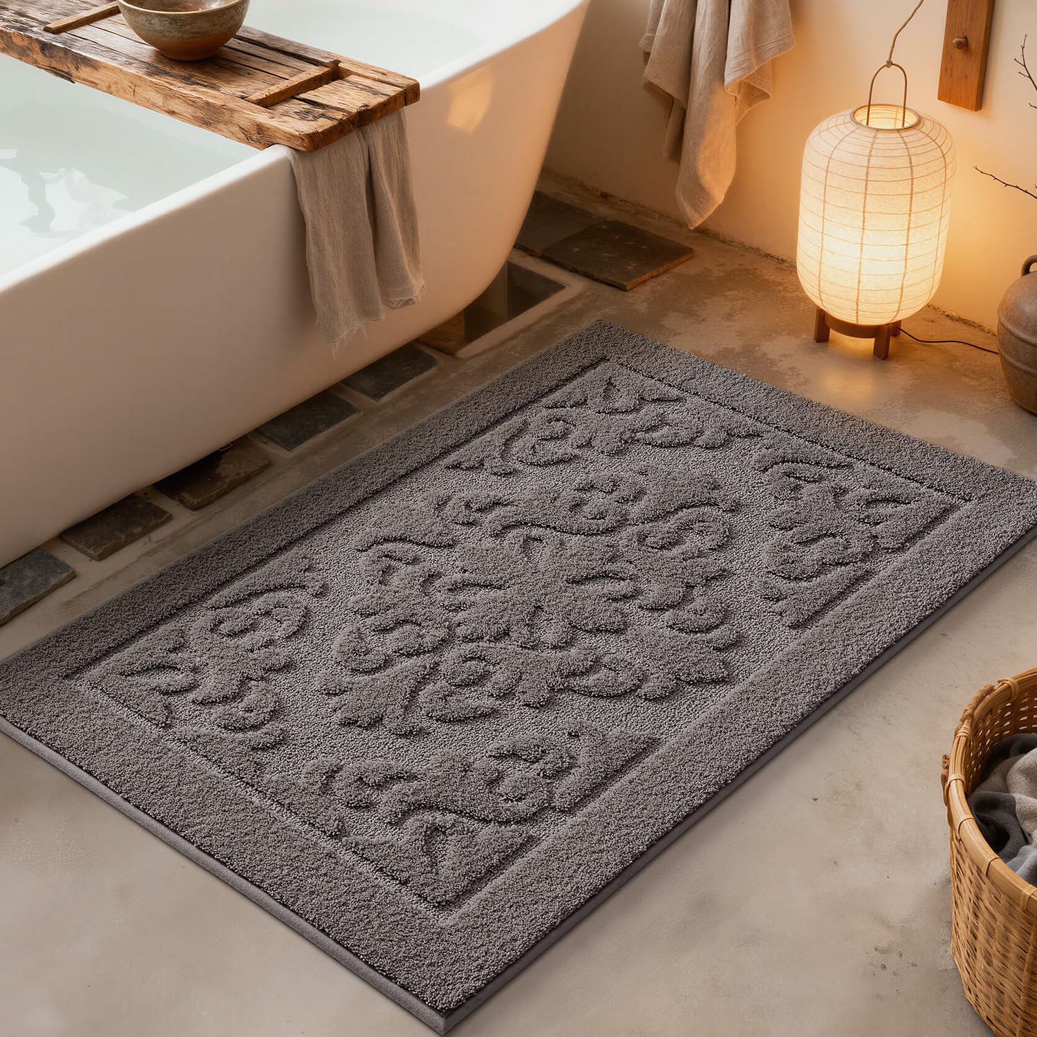 LUMI Ultra Absorbent Bathroom Rug Non Slip Rubber Backing, Machine Washable Bath Mat Soft Premium Microfiber, Elegant Floral Bath Rugs Quick Dry for