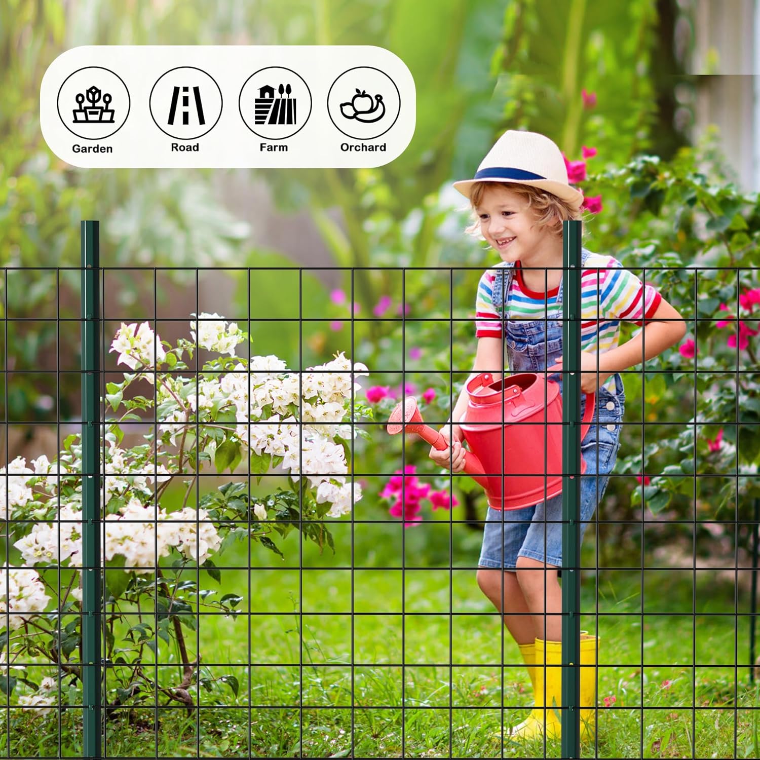 Metal Fence Post 3feet, Heavy Duty Garden Fence Post for Holding Wire Fence, Sign U Post Pack of 10 Sturdy Outdoor No Dig Fence Post for Garden Yard – Green