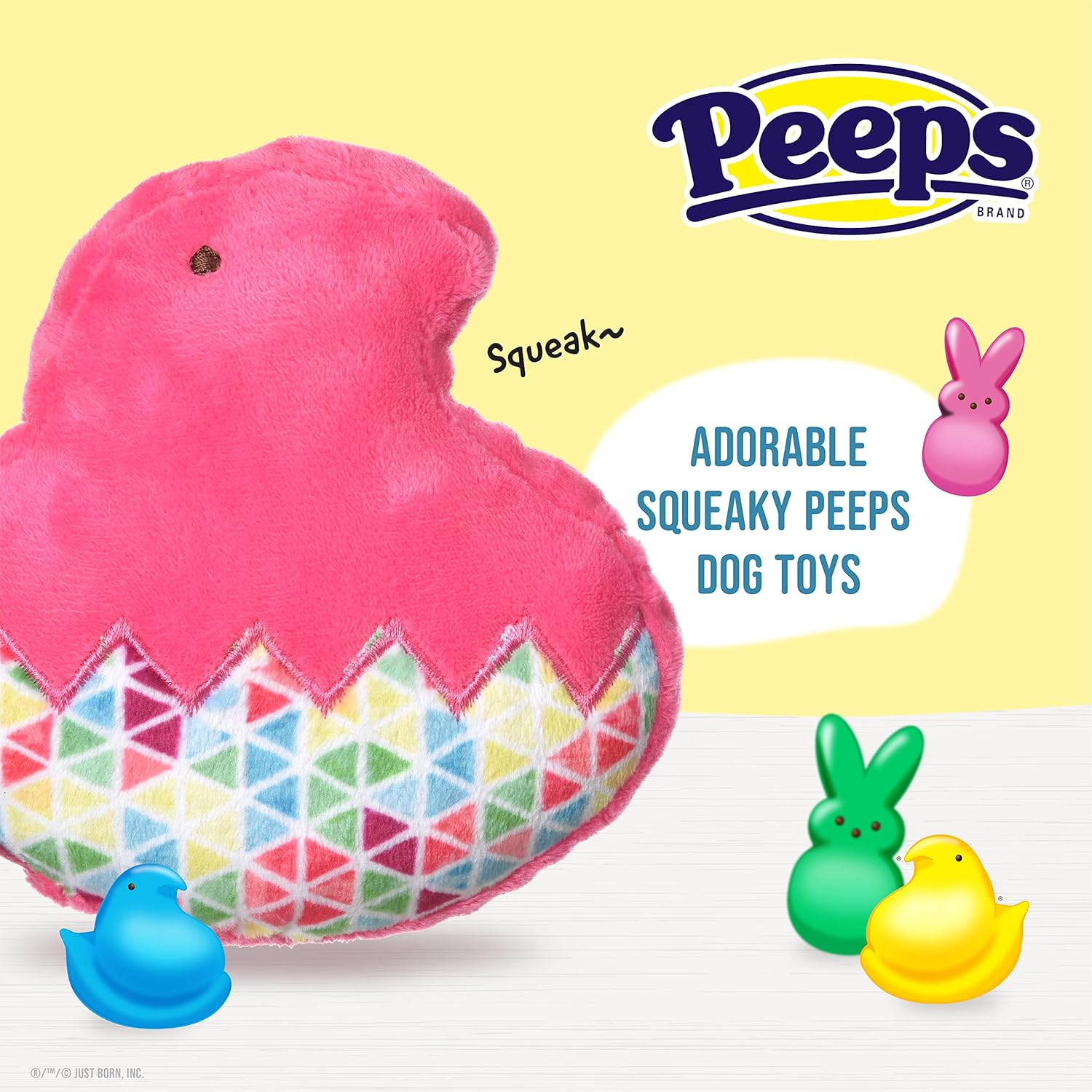 Peeps for Pets Chick 5 Inch Flattie Plush Dog Toy, Assorted Colors - 5 Inches- One Toy