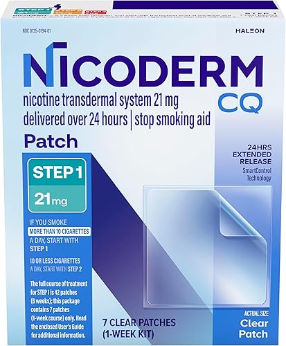 NicoDerm CQ Paso 1 Parches de nicotina para dejar de fumar, 21 mg, ayuda para dejar de fumar, 7 unidades (kit de 1 semana)