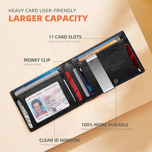 Miniatura 27 de RUNBOX - Carteras delgadas para hombre, cartera de piel con pinza para el dinero, cartera de bolsillo frontal con bloqueo RFID, tarjetero Negro